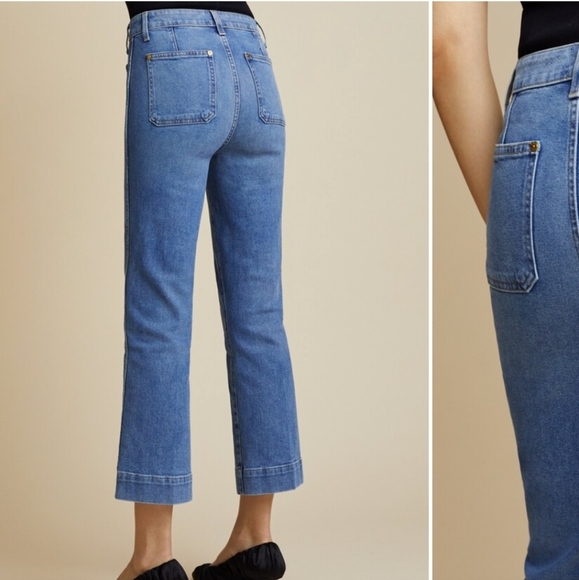 Khaite Raquel Patch Pocket Crop Flare Jeans In Vintage Blue 30 - Picture 2 of 16